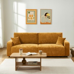 Canapé droit convertible LIVIO 3 places tissu jaune