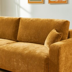 Canapé droit convertible LIVIO 3 places tissu jaune