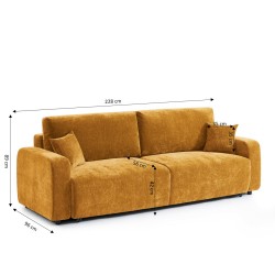 Canapé droit convertible LIVIO 3 places tissu jaune