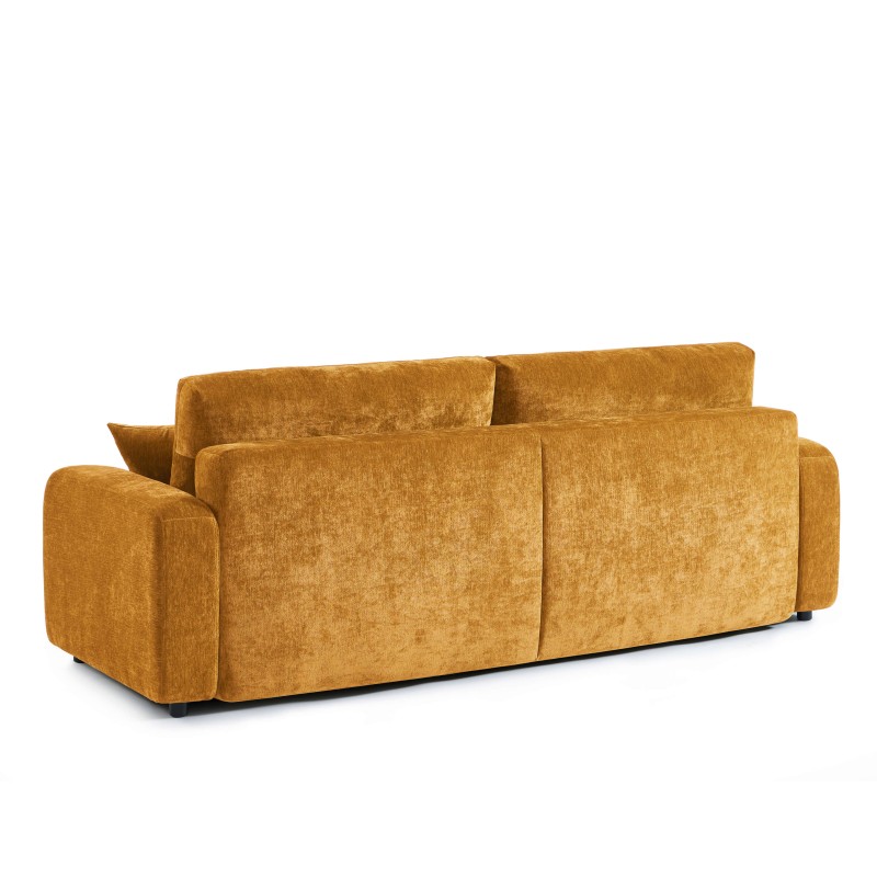 Canapé droit convertible LIVIO 3 places tissu jaune