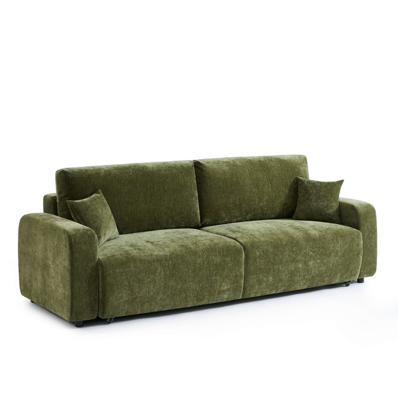 Canapé droit convertible LIVIO 3 places tissu vert