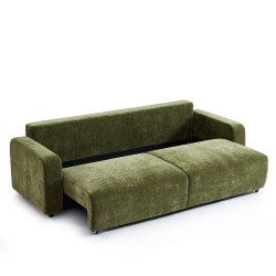 Canapé droit convertible LIVIO 3 places tissu vert