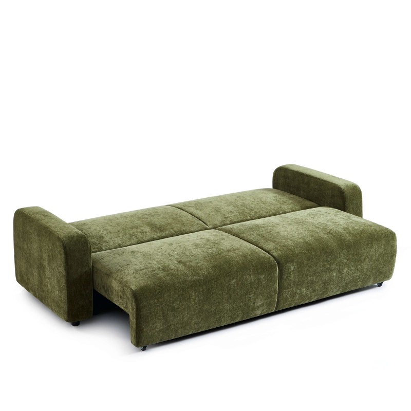 Canapé droit convertible LIVIO 3 places tissu vert