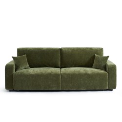 Canapé droit convertible LIVIO 3 places tissu vert