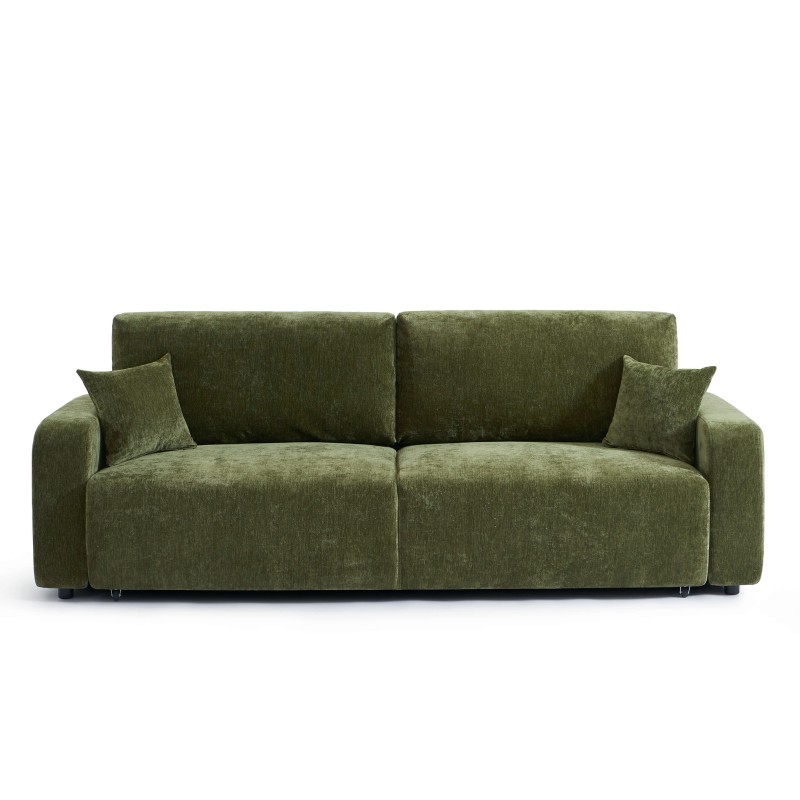 Canapé droit convertible LIVIO 3 places tissu vert