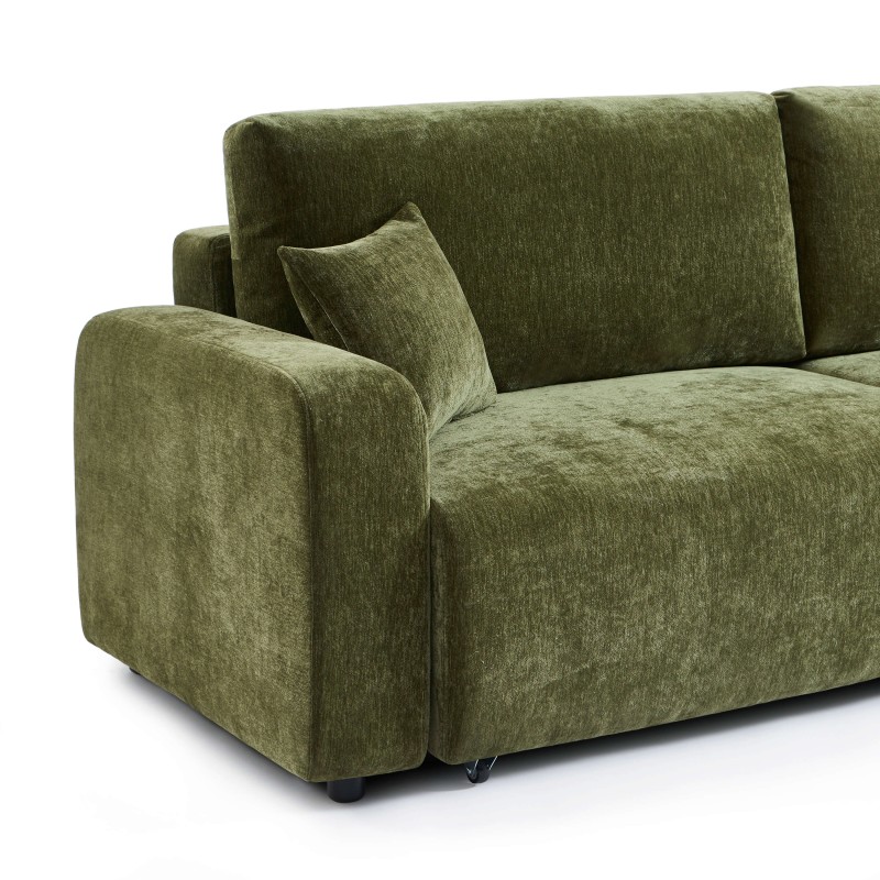 Canapé droit convertible LIVIO 3 places tissu vert