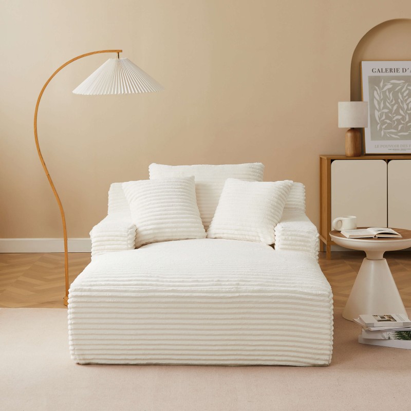 Canapé profond droit KENEDY fixe tissu beige 1 place