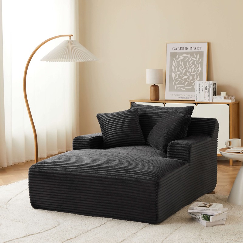 Canapé profond droit KENEDY fixe tissu gris foncé 1 place