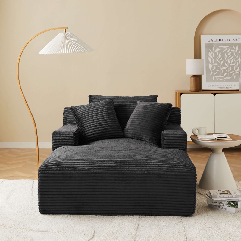 Canapé profond droit KENEDY fixe tissu gris foncé 1 place