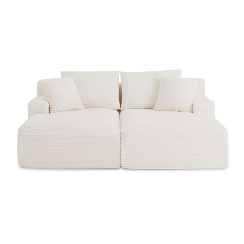 Canapé droit profond fixe et compressé KENEDY 3 places velours côtelé beige