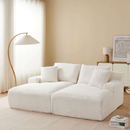 Canapé profond droit KENEDY fixe tissu beige 3 place