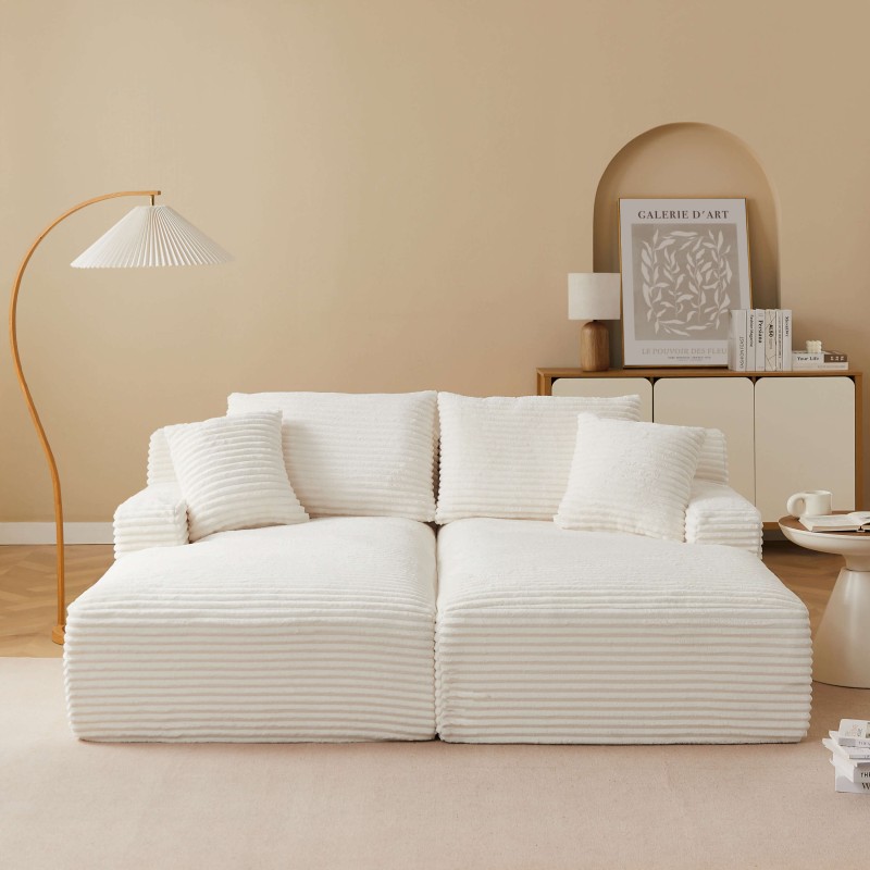 Canapé droit profond fixe et compressé KENEDY 3 places velours côtelé beige