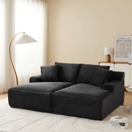 Canapé profond droit KENEDY fixe tissu gris foncé 3 place