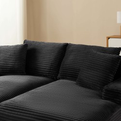 Canapé droit profond fixe et compressé KENEDY 3 places velours côtelé gris