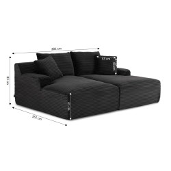 Canapé droit profond fixe et compressé KENEDY 3 places velours côtelé gris