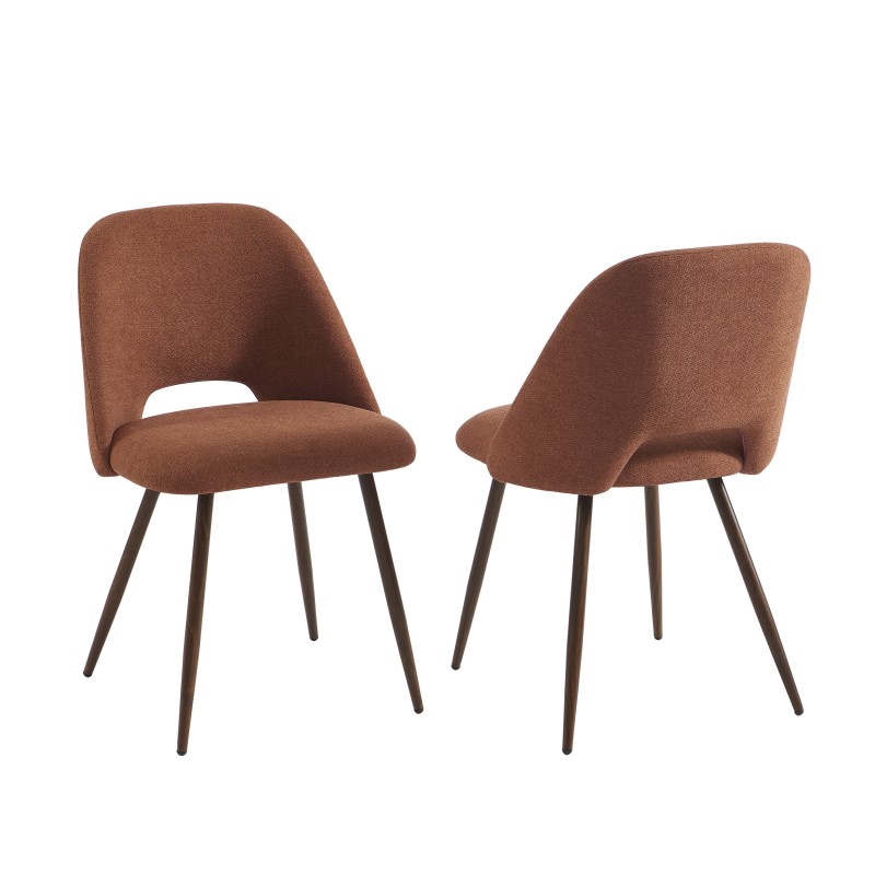 Lot de 2 chaises ELISABETH tissu terracotta pieds effet noyer