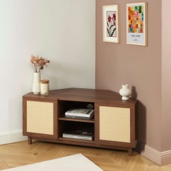 Meuble tv d'angle HARIA effet noyer