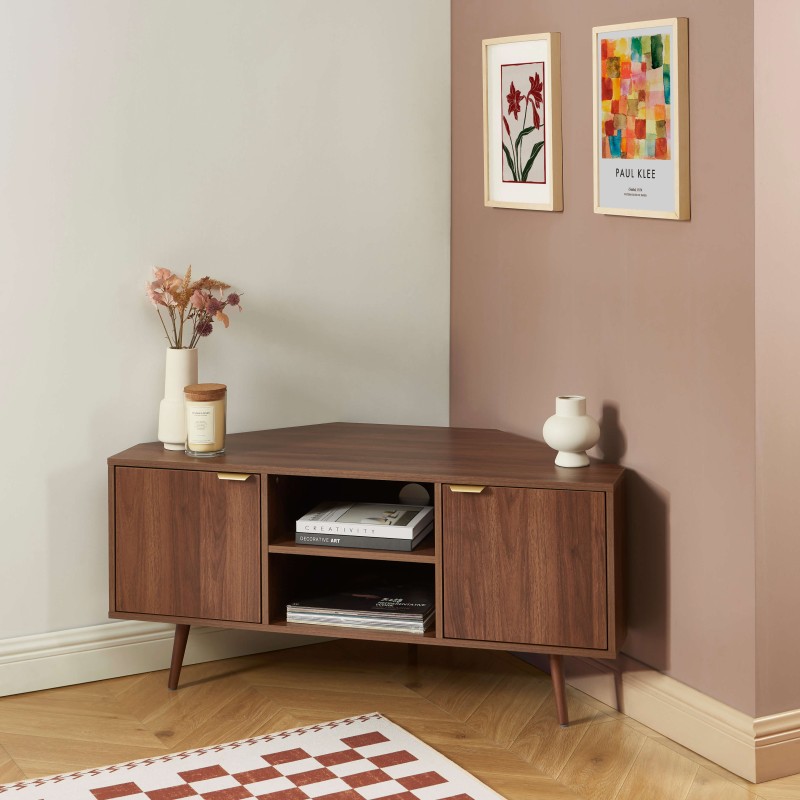 Meuble tv d'angle JEANNE effet noyer