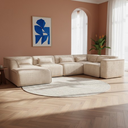 Canapé panoramique chaise gauche NUNA fixe tissu taupe 7 places