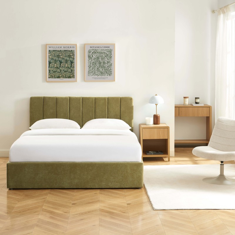 Lit coffre DARIO 160x200 tissu vert sommier inclus