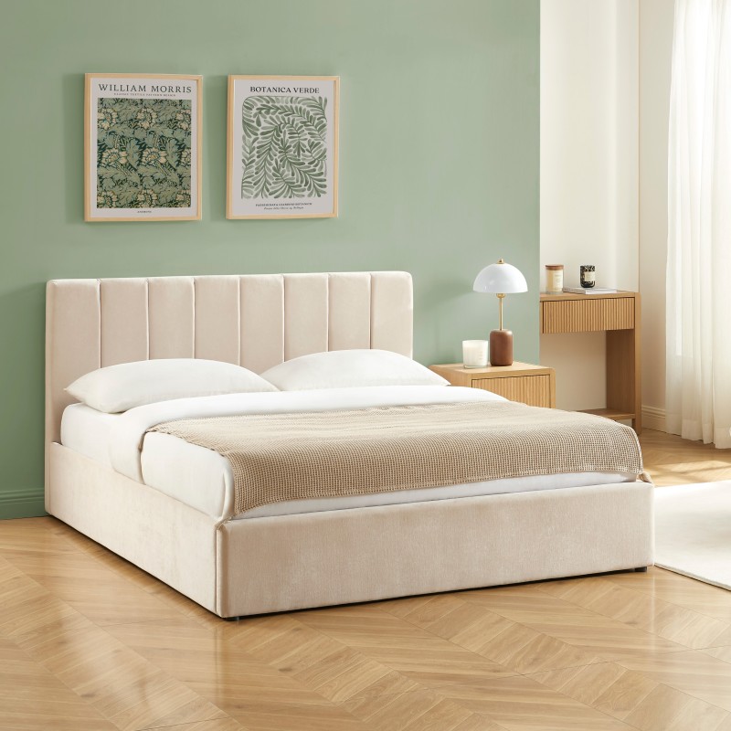 Bettkasten DARIO 160x200, Stoff, beige, inklusive Lattenrost