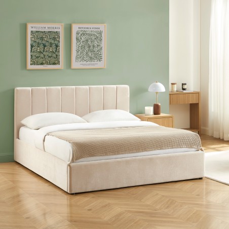 Bettkasten DARIO 160x200, Stoff, beige, inklusive Lattenrost