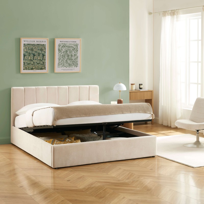 Bettkasten DARIO 160x200, Stoff, beige, inklusive Lattenrost