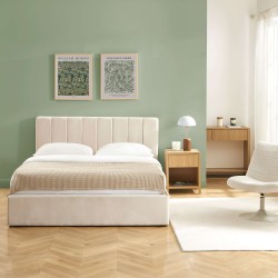 Bettkasten DARIO 160x200, Stoff, beige, inklusive Lattenrost