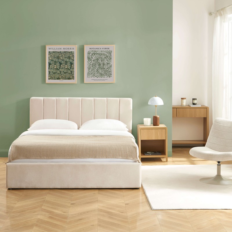 Bettkasten DARIO 160x200, Stoff, beige, inklusive Lattenrost