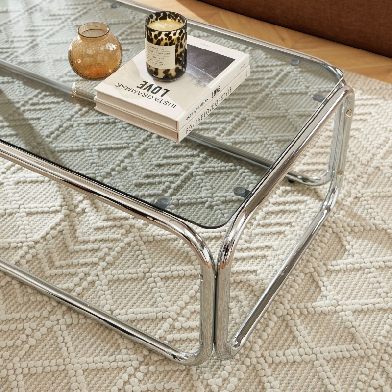 Tavolino MAGGY vetro temperato nero struttura cromata