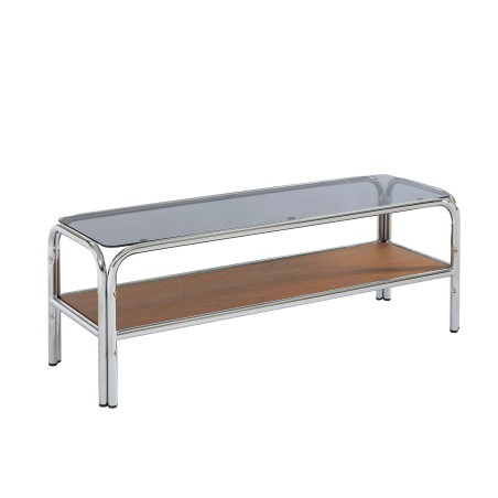 MAGGY TV-Möbel aus gehärtetem Glas mit Nussbaumfurnier und Chromstruktur