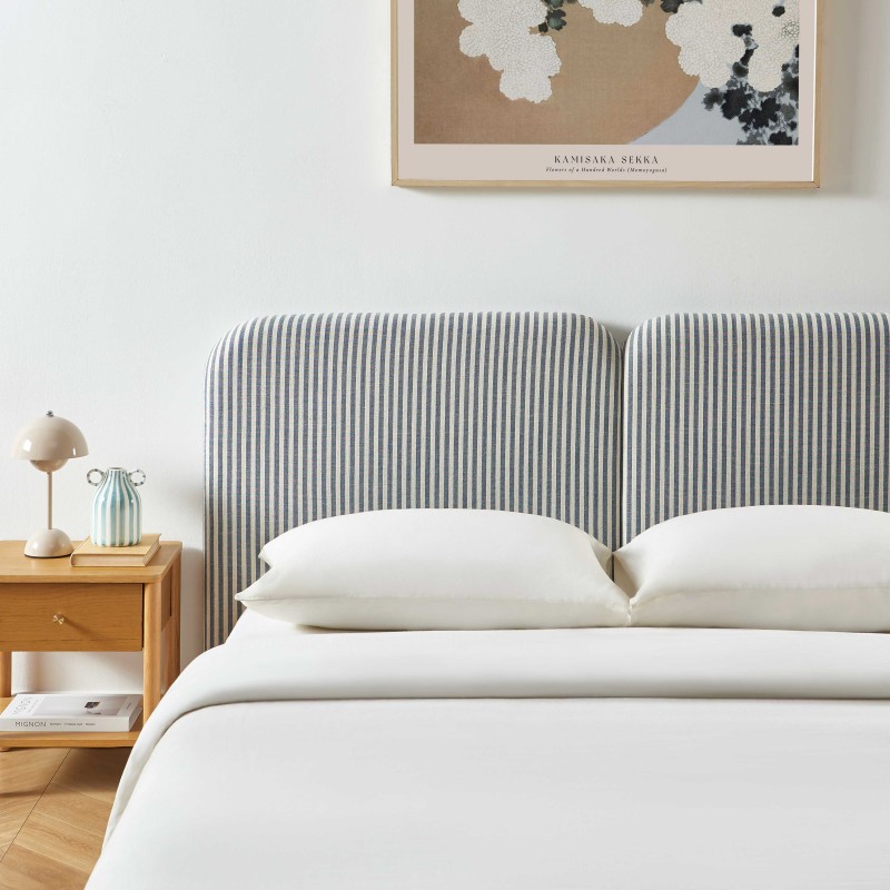 Testiera LOUISON in tessuto di lino a righe bianche e blu 160 cm