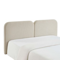 Tête de lit LOUISON tissu lin rayé blanc et beige 160cm