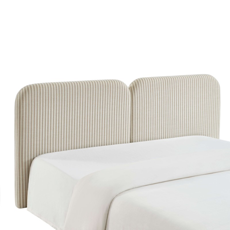 Tête de lit LOUISON tissu lin rayé blanc et beige 160cm