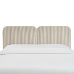 Tête de lit LOUISON tissu lin rayé blanc et beige 160cm