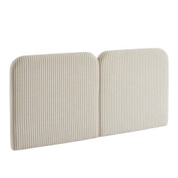 Tête de lit LOUISON tissu lin rayé blanc et beige 160cm