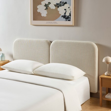 Kopfteil LOUISON aus gestreiftem Leinenstoff in Weiß und Beige, 160 cm