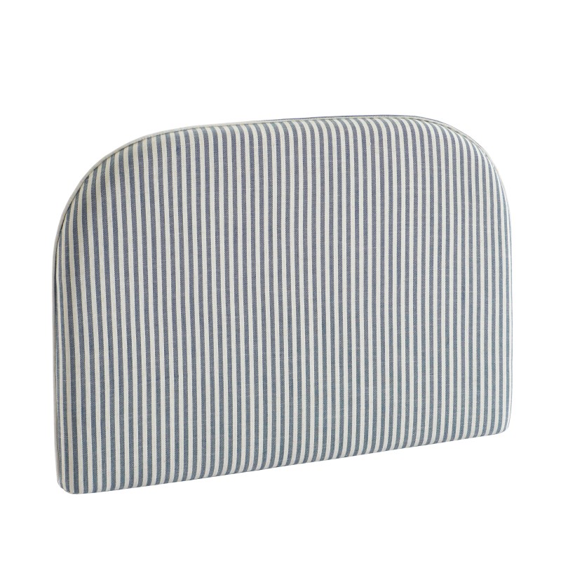 Kopfteil LOUISON aus weiß-blau gestreiftem Leinenstoff, 90 cm