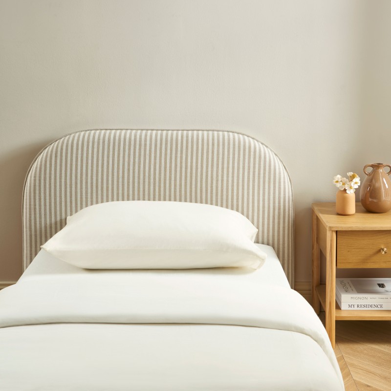 Kopfteil LOUISON aus gestreiftem Leinenstoff in Weiß und Beige, 90 cm