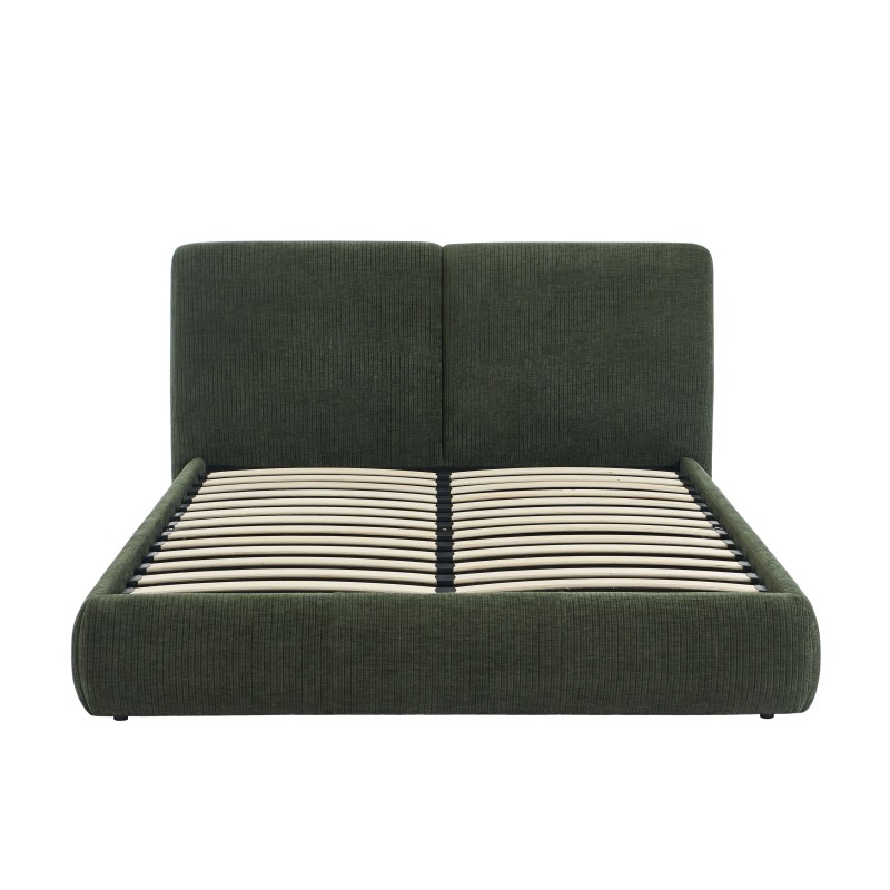 Letto contenitore YOKA 160x200 in velluto a coste verde, rete inclusa