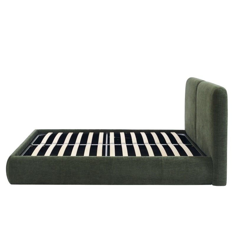 Letto contenitore YOKA 160x200 in velluto a coste verde, rete inclusa