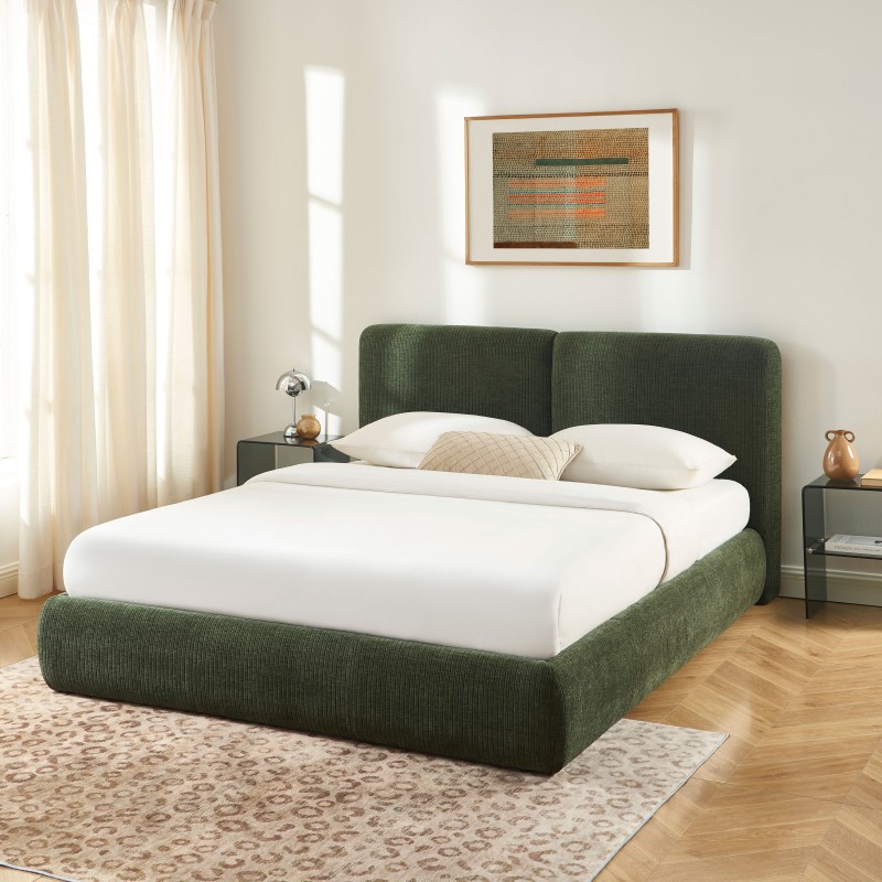 Letto contenitore YOKA 160x200 in velluto a coste verde, rete inclusa