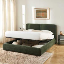 Letto contenitore YOKA 160x200 in velluto a coste verde, rete inclusa