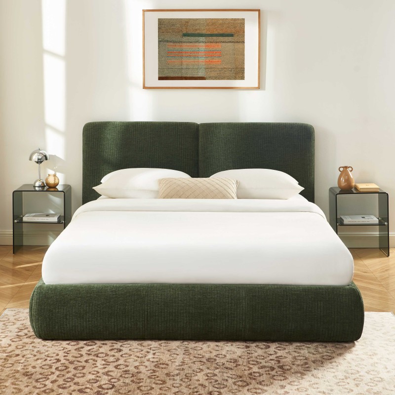 Letto contenitore YOKA 160x200 in velluto a coste verde, rete inclusa