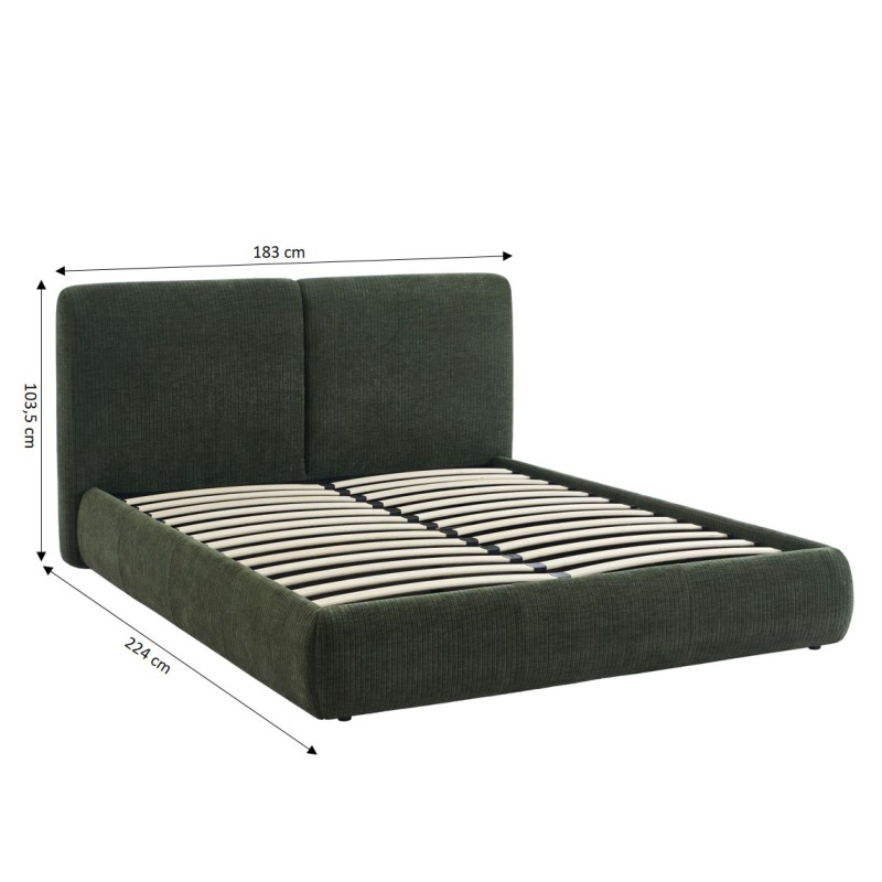 Letto contenitore YOKA 160x200 in velluto a coste verde, rete inclusa