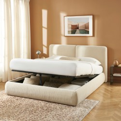 Letto contenitore YOKA 160x200 in velluto a coste beige, rete inclusa