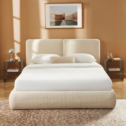 Letto contenitore YOKA 160x200 in velluto a coste beige, rete inclusa