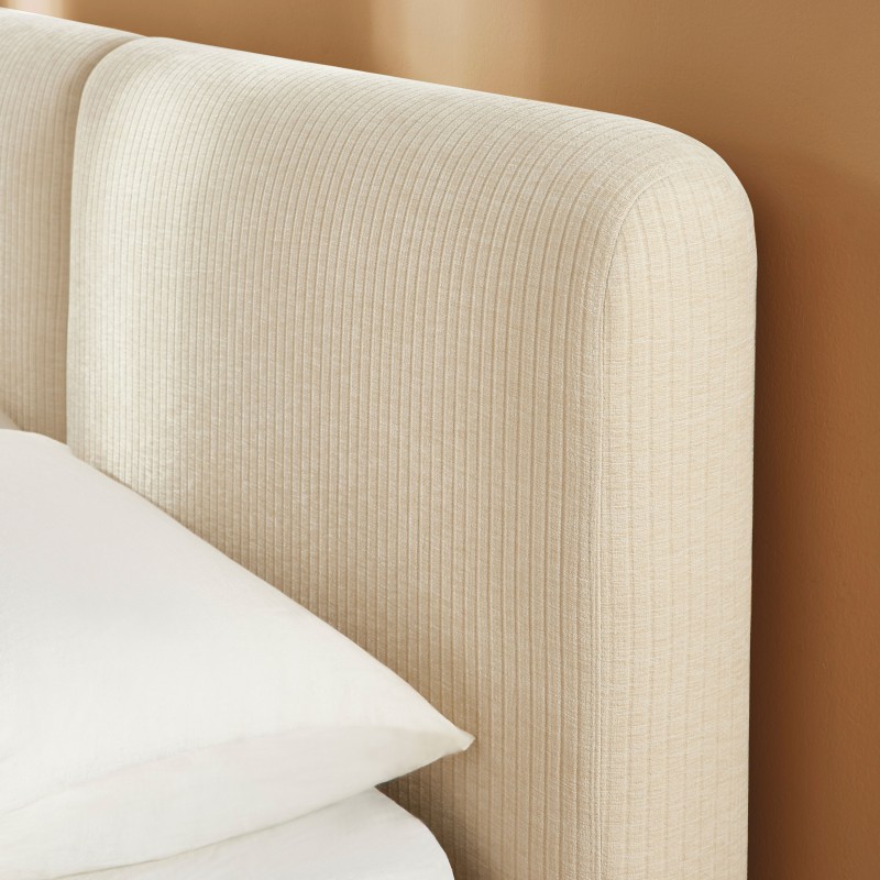 Letto contenitore YOKA 160x200 in velluto a coste beige, rete inclusa