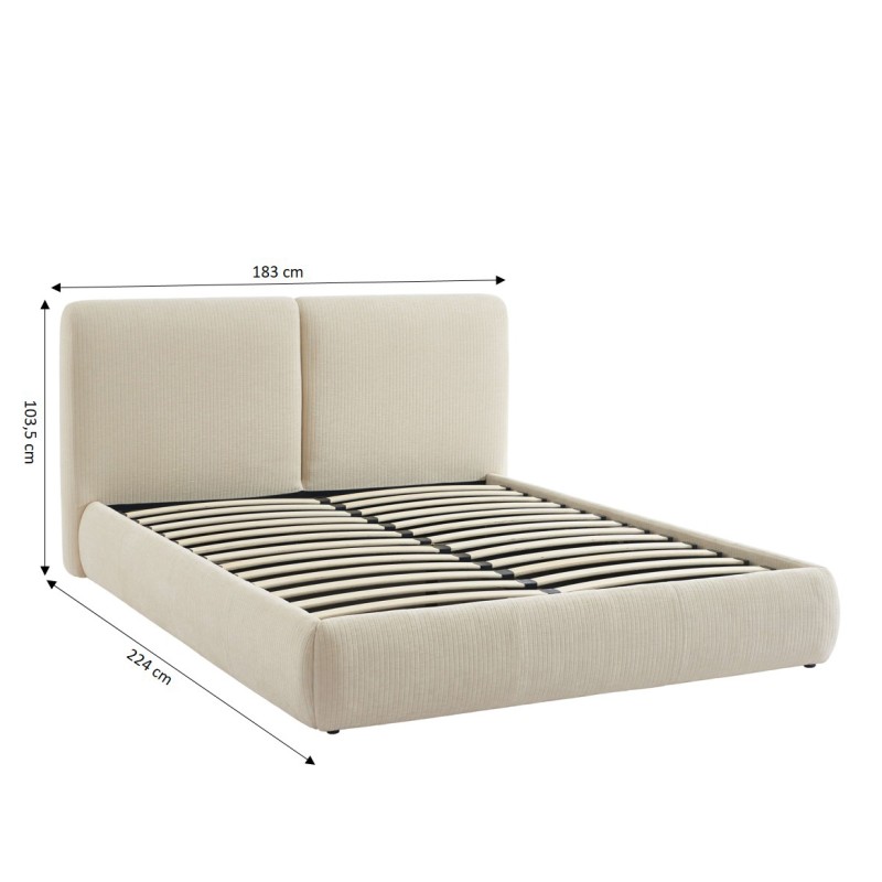 Letto contenitore YOKA 160x200 in velluto a coste beige, rete inclusa