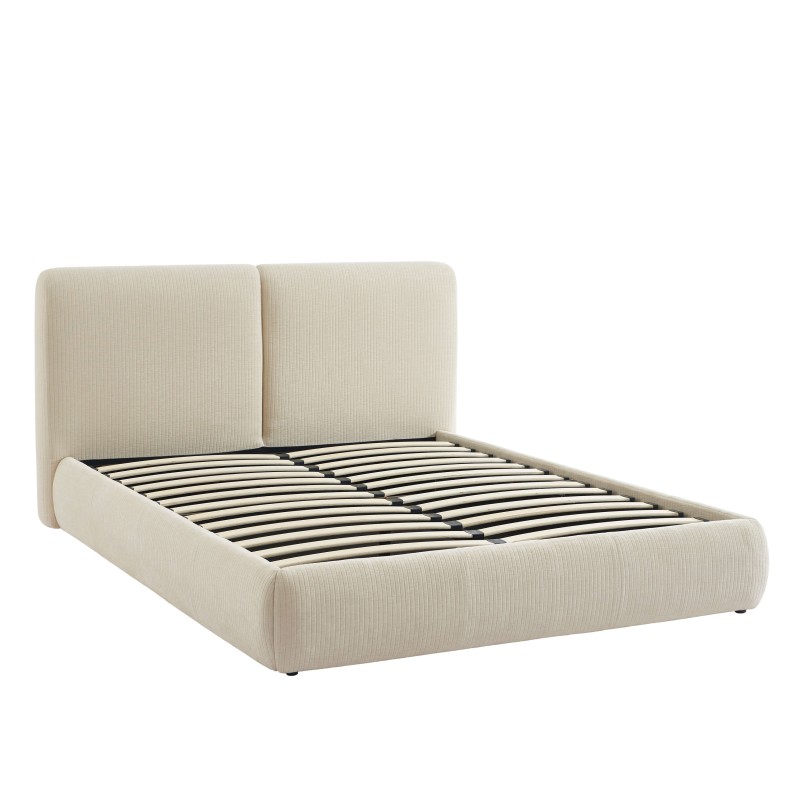 Letto contenitore YOKA 160x200 in velluto a coste beige, rete inclusa